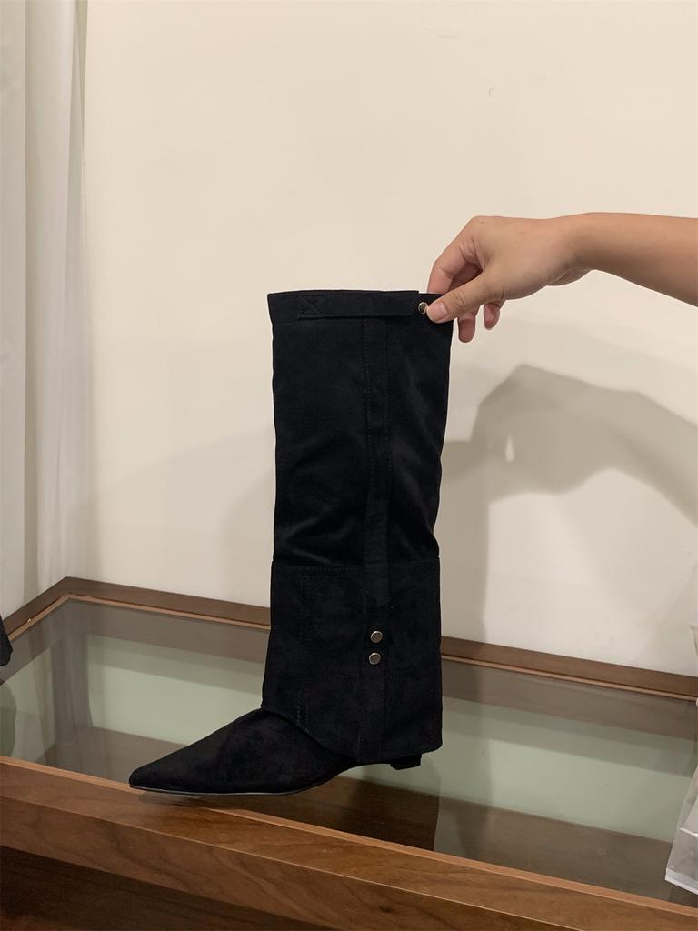 Keilabsatz Vintage Braun Maillard Hose Stiefel Damenstiefel 2025 Herbst/Winter Hoher Absatz Spitz Zulaufend Skinny Stiefel