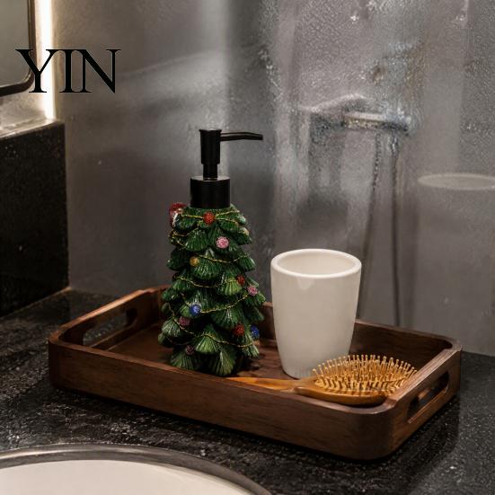 Lotion Pump Bottle Resin Christmas Tree Soap Dispenser, Refillable Liquid Hand Shampoo Empty Container, for Bathroom Kitchen Countertop Container