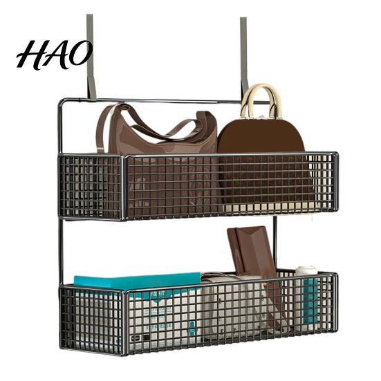 Étagère de rangement suspendue pour chambre à coucher Organisateur de porte avec crochets Construction robuste Conception de cintre en maille Facile à assembler Panier détachable à l'arrière