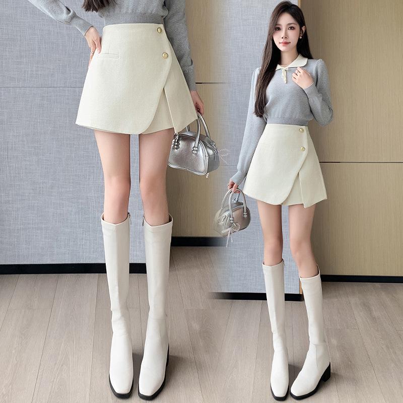 Women's High Waist Wool Pleated A-line Skirt with Anti-exposure Shorts - 2025 Autumn/Winter Collection