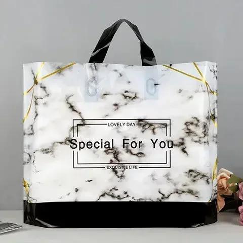 50piece 0.14mm Thick Plastic Handbag Marble Pattern Mall Shopping Bag High End Portable Clothing Storage Pocket For Men And Wome