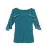 New Summer Streetwear Girl Chic Ruffled Hot Diamonds T-Shirt Clothes Fashion V-Neck Half Sleeved Mesh Tops Women's Tees Blusas