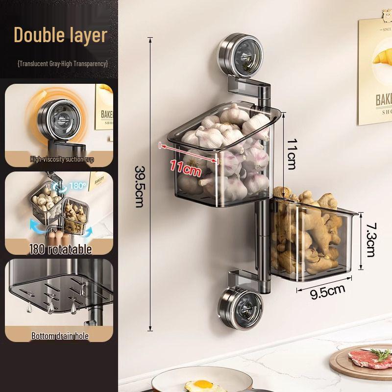 777 Wall-Mounted Kitchen Spice Organizer with Suction Cups Two-Layer