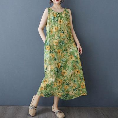 Sleeveless Plus Size Cotton Vintage Floral New In Dresses for Women Casual Loose Long Summer Dress