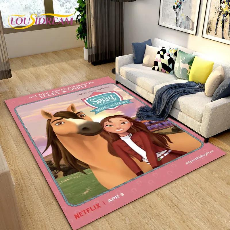 Cartoon Spirit Riding Free Horses Area Rug,Carpet Rug for Living Room Bedroom Sofa Doormat Decoration, Kids Non-slip Floor Mat