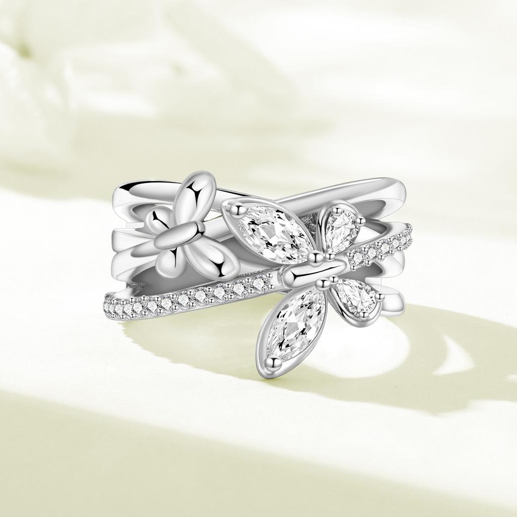 Copper Metal Authentic Original Blue Butterfly Flying Ring Women's Anniversary Perfect Gift Engagement Rings Designed For Women Mens High Quality