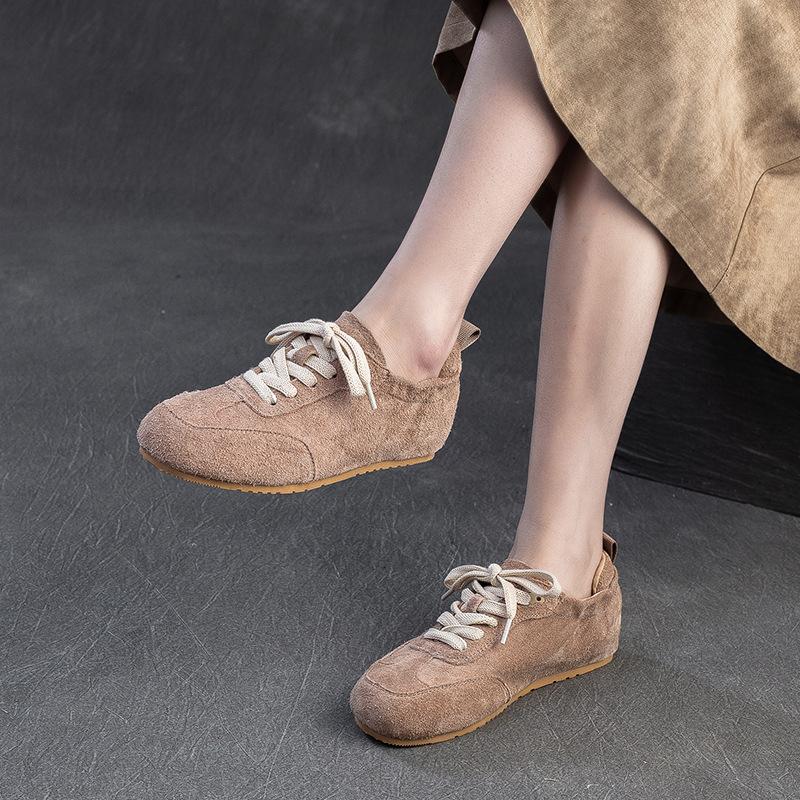 Spring Candy Color Comfortable Casual Trainer First Layer Cowhide Lace Up Women Shoes