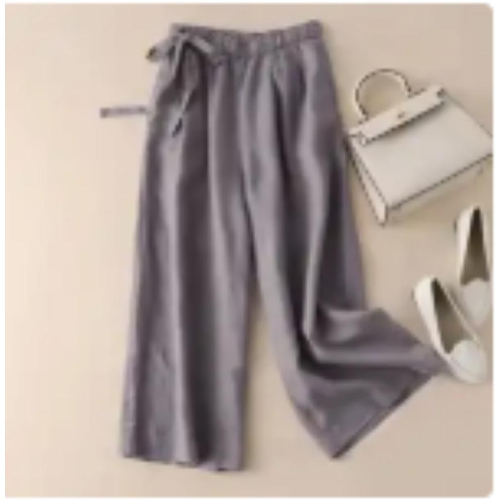 Cotton and Linen Wide-leg Nine-point Summer Women's Loose and Thin High Waist Straight-leg Casual Pants