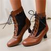 Fashion 2025 New Lace Up Hollow Mesh Victorian Ladies High Heel Shoes Strange Steampunk Boot Ankle Boots Women Thick Soled Short Boots