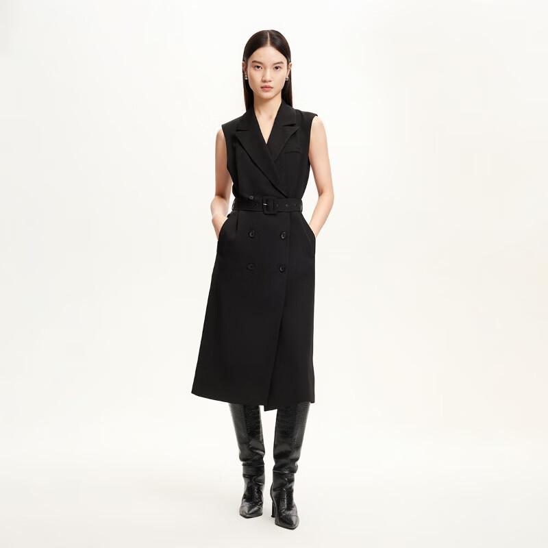 

VEROMODA Women s Notched Lapel Double-Breasted Sleeveless Midi Dress S