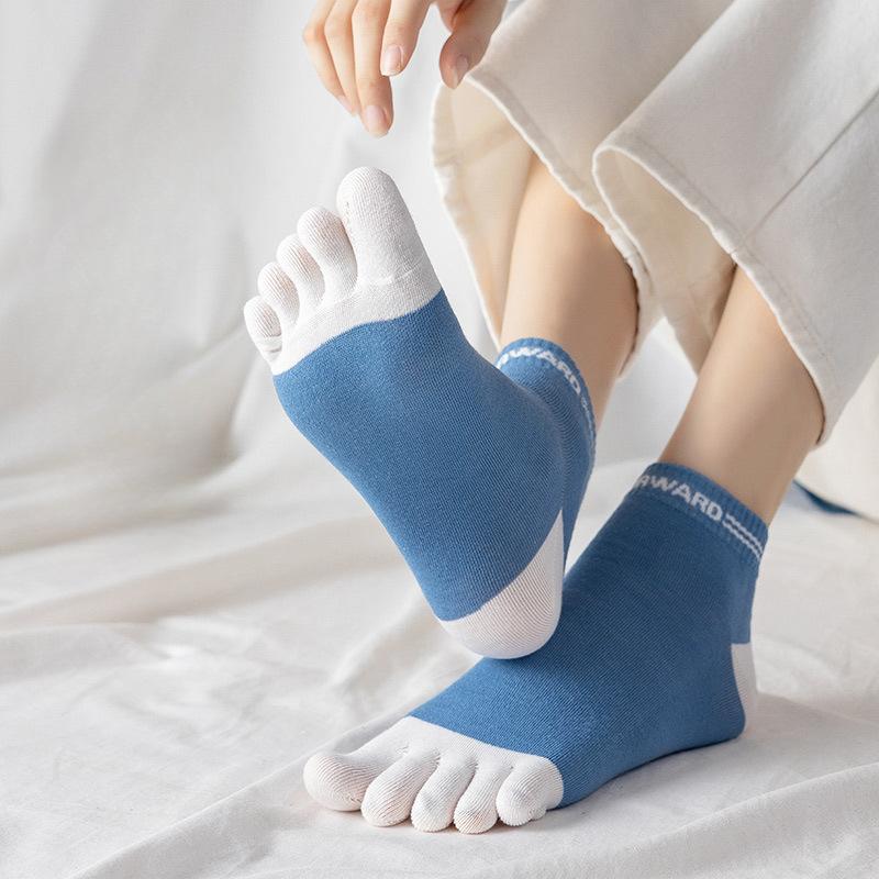 Fünf-Zehen-Socken, Damen-Streifen-Baumwollsocken, Atmungsaktiv, Anti-Sportler und Schweißabsorbierend, Kurze Socken mit Zehentrennung, Sport-Baumwollsocken