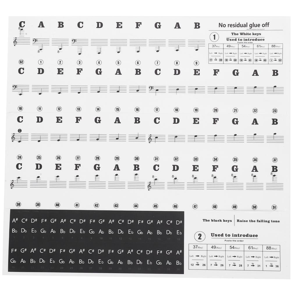 Piano Sticker Electronic Piano Removable Keyboard PVC Adhesive Staff Intonation Labels