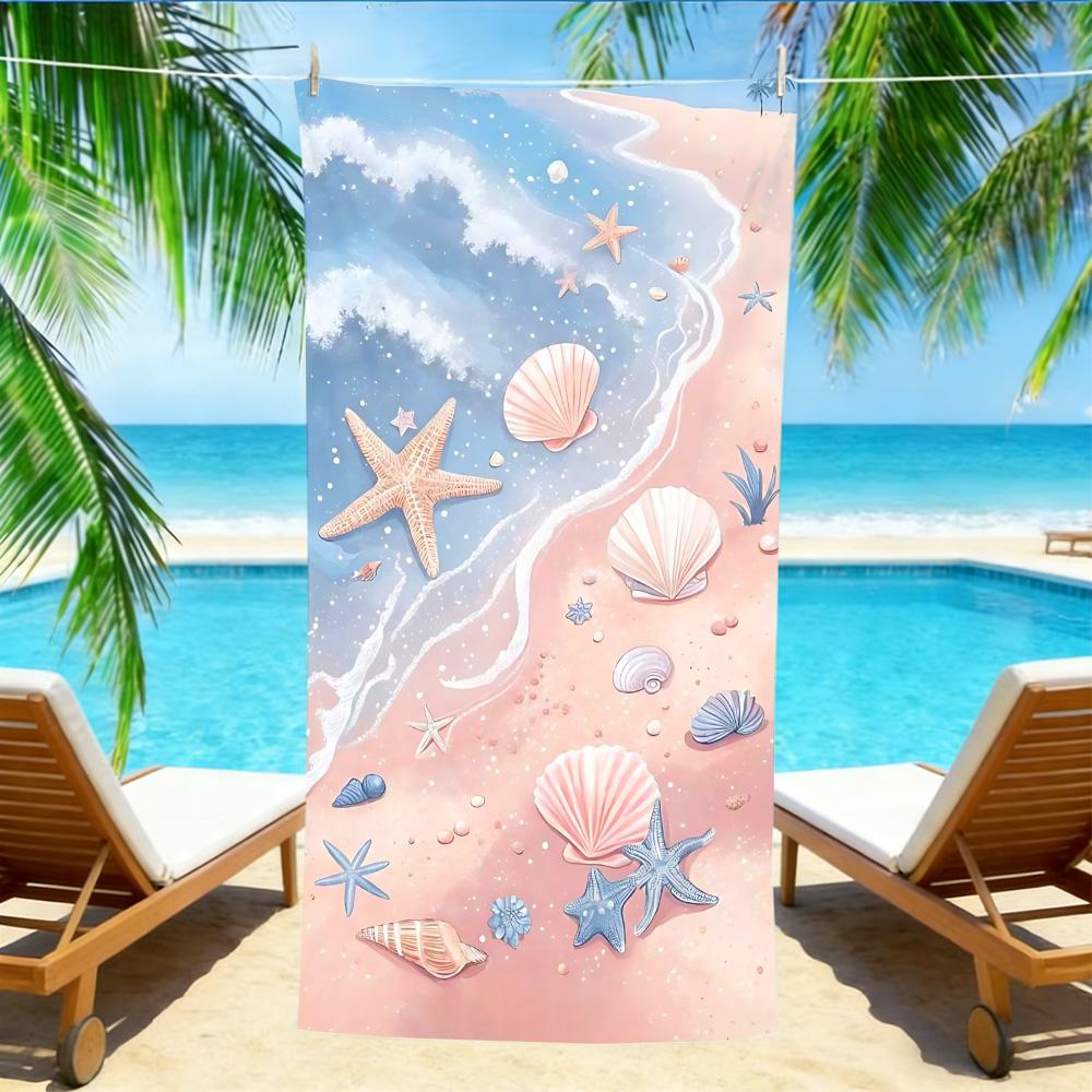 Dreamy Pink Beach Towel – Oversized Quick Dry Sand Free with Starfish & Seashell Print W30*H60(CM)