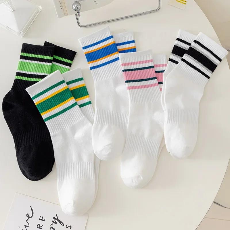 Autumn Fashion Socks Women Mid Calf Striped Color Mix Sport Casual Trendy Crew Socks New Season Must Have For Stylish Outfits