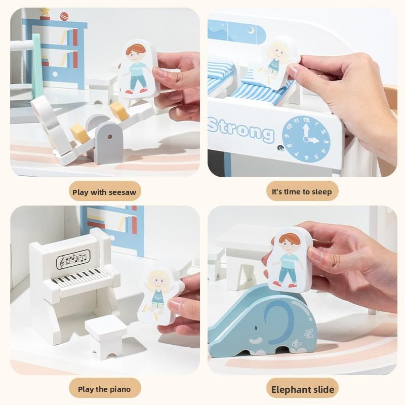 Wooden Children Toy Playground Scene Interactive Elements Hand Coordination Eye