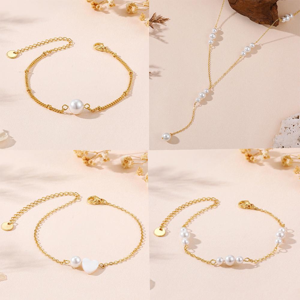 Stainless Steel Pearl Beading Bracelet Stackable Bracelet Fashionable Gold PlatedChain Women Wrist Jewelry Trendy Party Gift