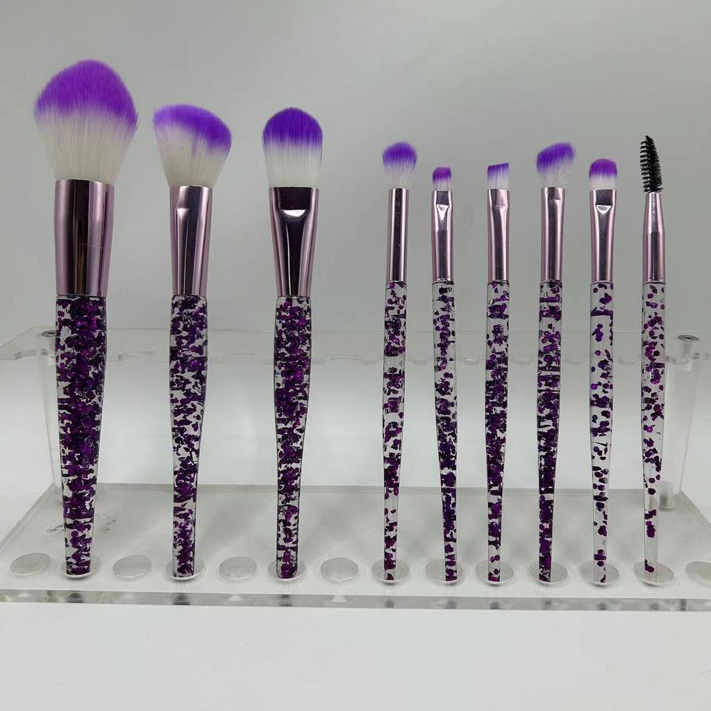 10-teiliges Make-up-Pinselset mit Kristallgriff und Glitzer, Fiberhaar für Gesicht & Auge