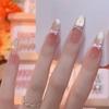 Princess Diary Handmade Blush French Cat Eye Nails with Bow – Elegant Nail Art for Young Ladies