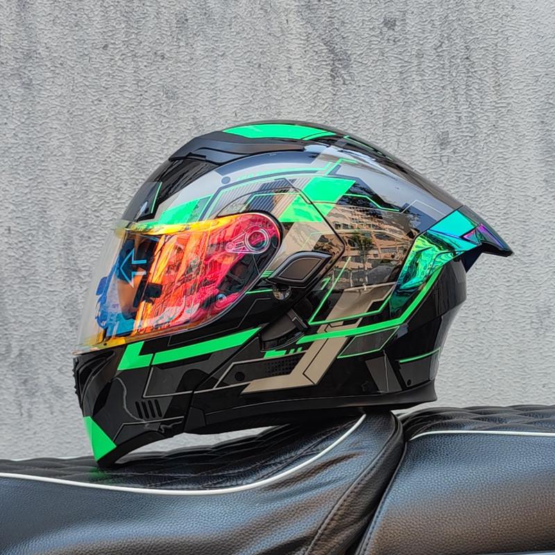 E5GOrz Flip-up Motorcycle Helmet for Men & Women – Full Face, All-Season with Bluetooth Slot, Big Tail Wing, 3C Certified