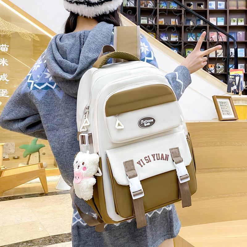 Five-Piece Backpack Set Children's Schoolbag Campus Lackup Ridge Protection Schoolbag Girls Large Capacity Lightweight Backpack