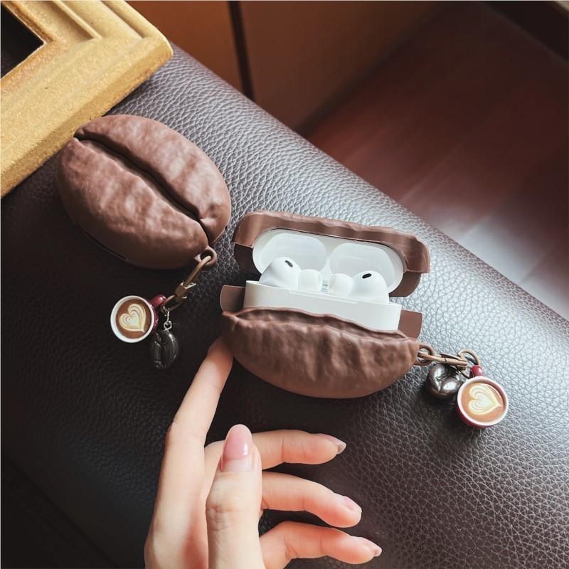 3D Coffee Bean For Redmi Buds 8 6 5 Pro Case for AirPods 4 Pro 3 2 Cute Soft Silicone Shockproof Cover with Keychain,INS Style