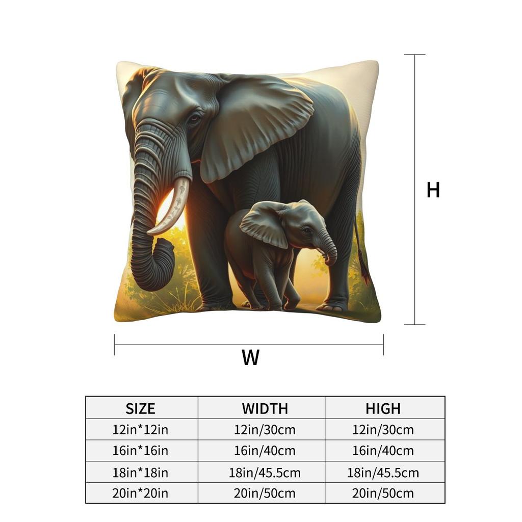 A Majestic Elephant With Her Baby Elephant Square Pillowcase Pillow Cover Cushion Decor Comfort Throw Pillow for Home Sofa