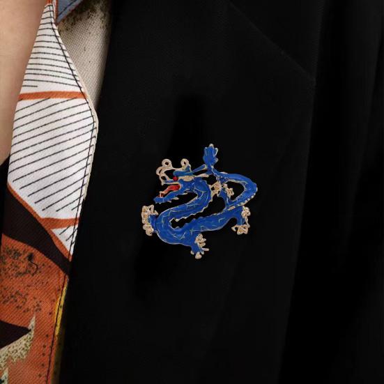 Ethnic Style Brooch Pin Unisex Dragon Shape Rhinestone Inlaid Enamel Pin