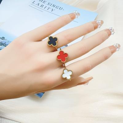 Bague trèfle en acier titane frais et doux, bijoux pour femmes plaqués or ne décolorant pas