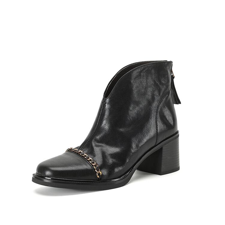 Fashion New Autumn Winter Genuine Leather Women Boots Fashion Metal Chain Chelsea Boots for Women Short Boots High Heels Botines Mujer