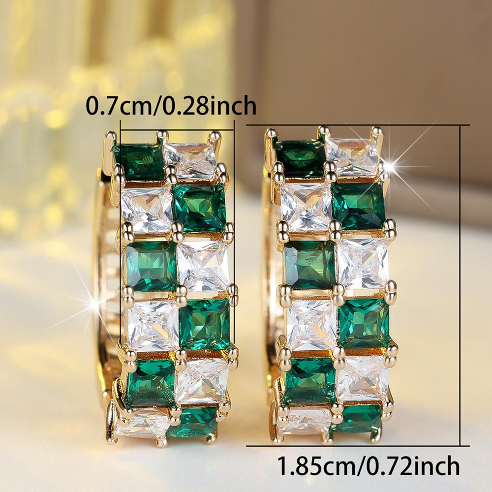 Exquisite Square White Black Zircon Chessboard Hoop Earrings for Women Vintage Golden Wedding Jewelry Gifts