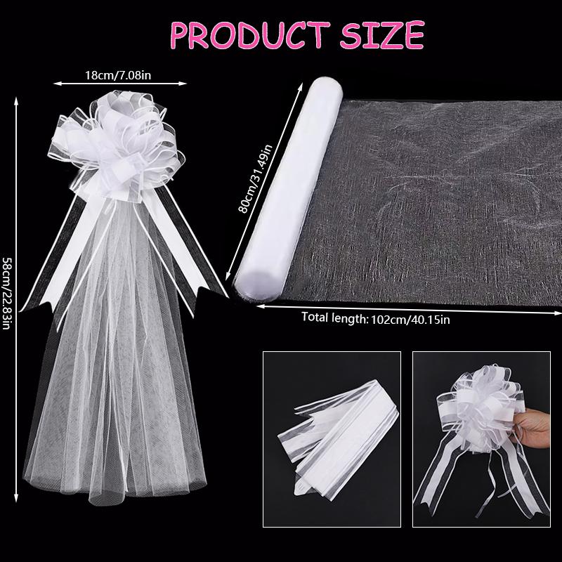 1/4pcs Large White Wedding Bow with Long Tulle Tails for Church Aisle Chair Wedding Car Decoration Festival Party Decor Supplies