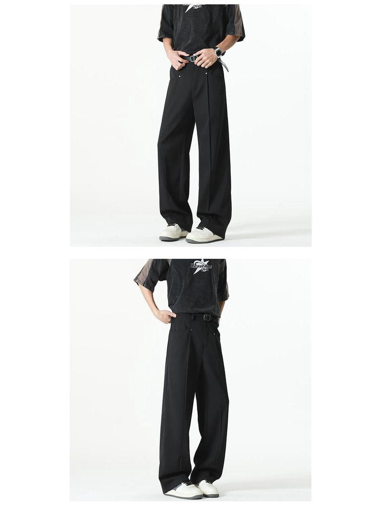 Unisex Retro Wide-Leg Slimming Suit Pants - Straight Cut Casual Trousers