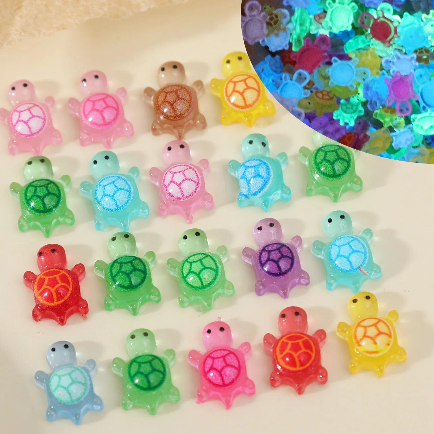 

500 шт. Мультяшные 3D Светящиеся Черепахи Сделай Сам Ночное Свечение Миниатюрные Фигурки Дофаминовых Цветов Мини Смоляные Животные Украшение для Сказочного Сада 10PCS