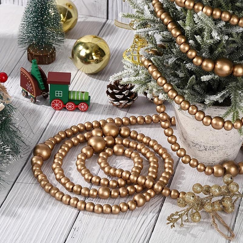 Wood Colored Christmas Bead String Wooden Bead Garland Christmas Tree Decoration Wooden Bead Fireplace Decoration