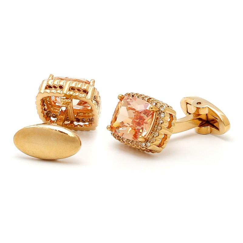 Men s Cufflinks Light Luxury French Temperament Inlaid With Orange Zircon Square Sleeve Stud Jewelry artificial