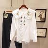 Damen Plus Size Bestickte Spitze Puppenkragen Langarmshirt - Frühling/Herbst Modischer Studentenstil