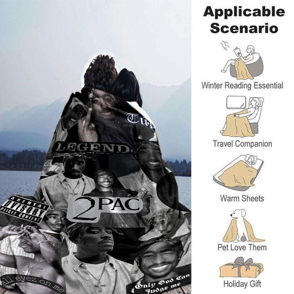 1pc 2PacHip Hop Blanket Soft Lightweight All Season Multi Purpose Throw for Sofa, Bed, Office & Picnics, French Style with Iconic Album Art & Quotes