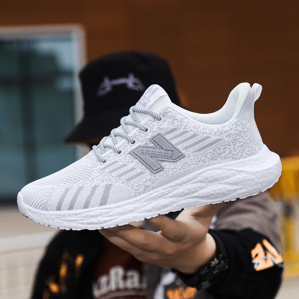 נעלי ספורט טרנדיות לגברים קלות משקל נושמות - סוליה רכה, נעלי ריצה חיצוניות רב-תכליתיות לאביב ולקיץ