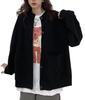 1/2plus Women's Cardigan Jacket, Cotton Blend, Loose Fit, with Pockets, Collarless, Size L (Black)