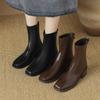 Korean version leather women's boots medium heel large size square head rear zipper knight boots women's autumn and winter solid color square 