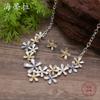 Colored flower stud earrings necklace set, fashionable painted oil flower women's versatile earrings neck chain