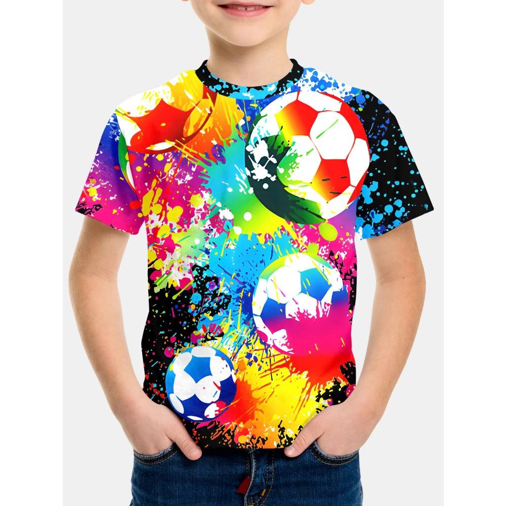 Children's Clothing Cool Football T-shirt 3D Printed Football Boy and Girl T-shirt Casual T-shirt