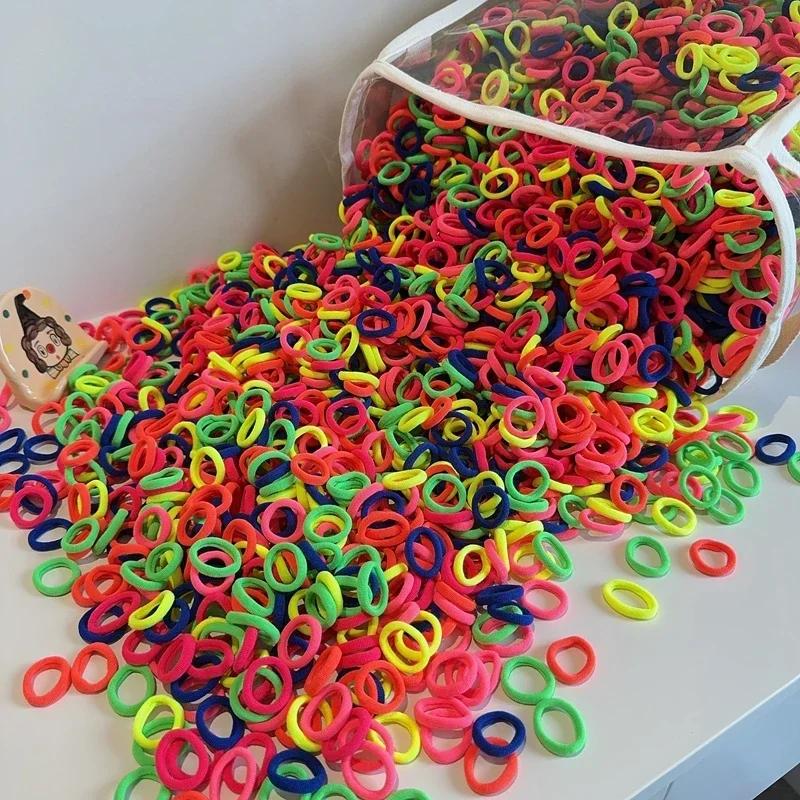 NEW 100/300PCS Colorful Basic Nylon Ealstic Hair Ties for Girls Ponytail Hold Scrunchie Rubber Band Kids Basic Hair Accessories