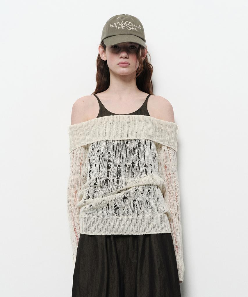 Daiaegeuneol Off Shoulder Damage Knit (Ivory)