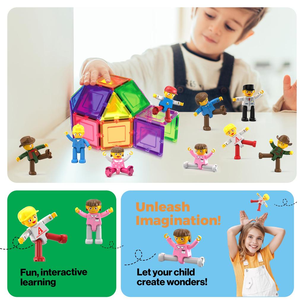 PicassoTiles Character Action Figure Toy Set for Expanded Variety Magnetic Building STEM Learning Magnetic Building Block Tiles Pretend Play
