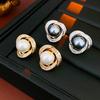 Metal Wrapped Faux Pearl Geometric Stud Earrings Women's New Elegant Glamorous Design Zircon Party Accessories