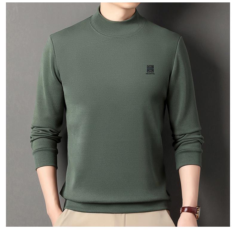 Men's Winter Fleece-Lined Casual High Collar Sweatshirt - Dad's Warm Base Layer Top