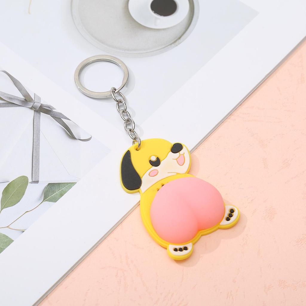 Cartoon Bouncy Butt Keychain - Soft Rubber Squeeze Pendant for Bags & Cars