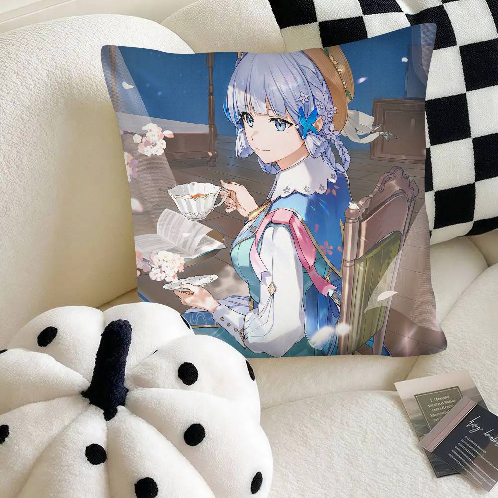 Game Anime Genshin Impact Kamisato Ayaka Pillow Case Fashion Square Pillowcase Bedroom Sofa Room Ins Decoration Leisure