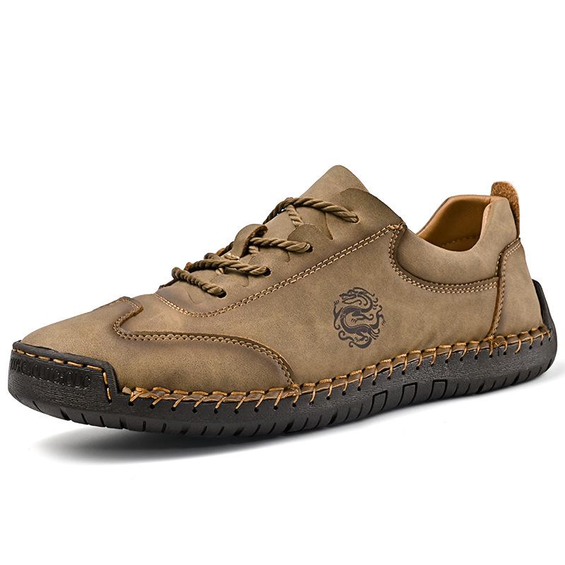 Men's Hand-Stitched Low-Top Lace-Up Large Size Casual Loafers for Driving